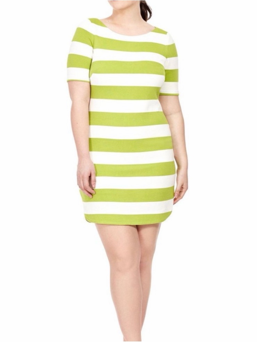 Size 10 Jessica Howard Green Striped Dress Midi Short Sleeve Crew Neck EUC